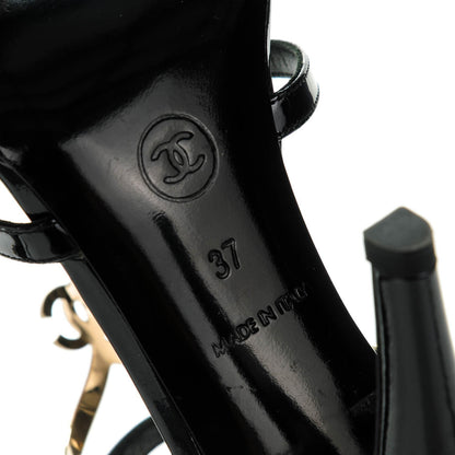 Chanel Patent CC Sandals 37 Black Gold 7 of 10