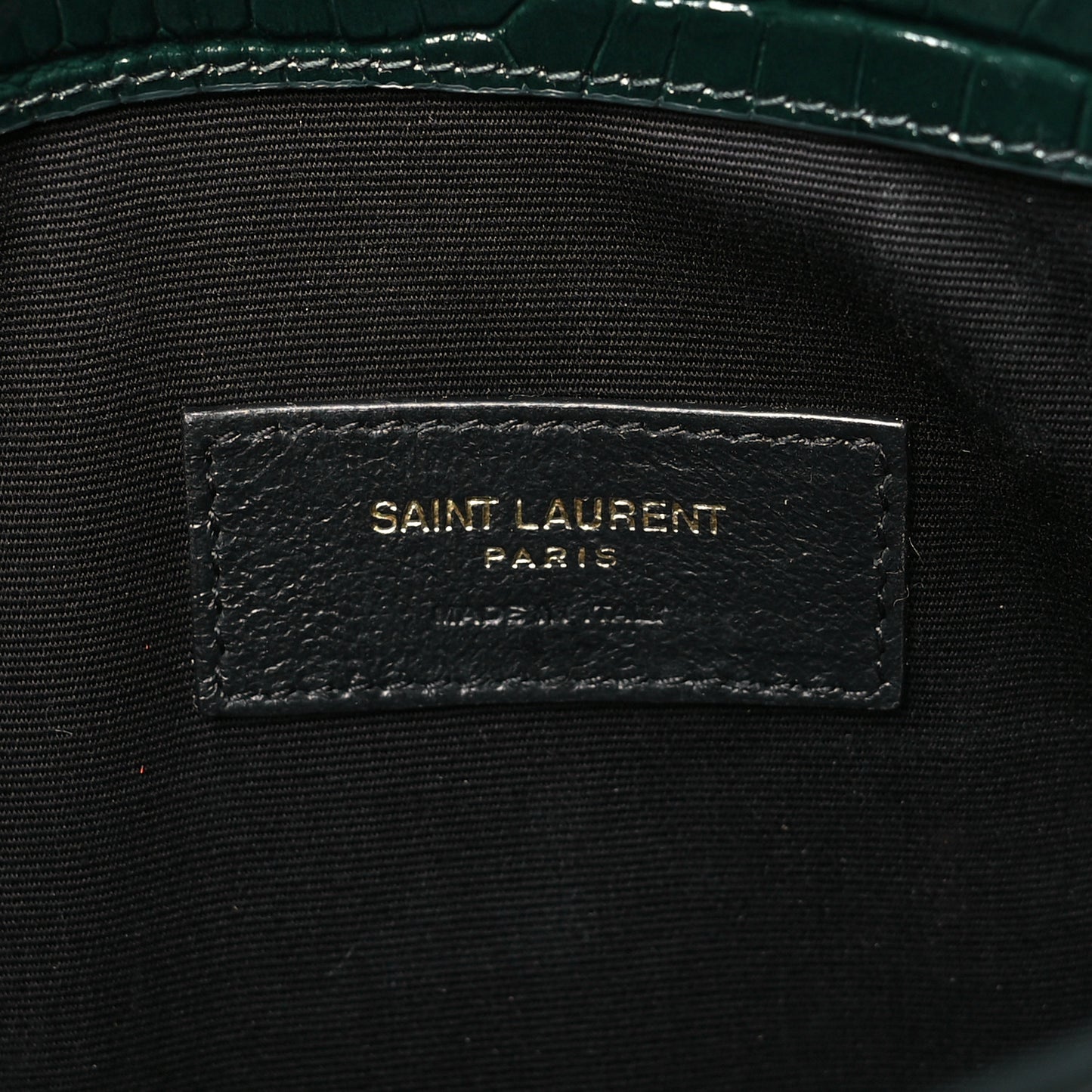 Calfskin Crocodile Embossed Uptown Monogram Clutch Dark Green