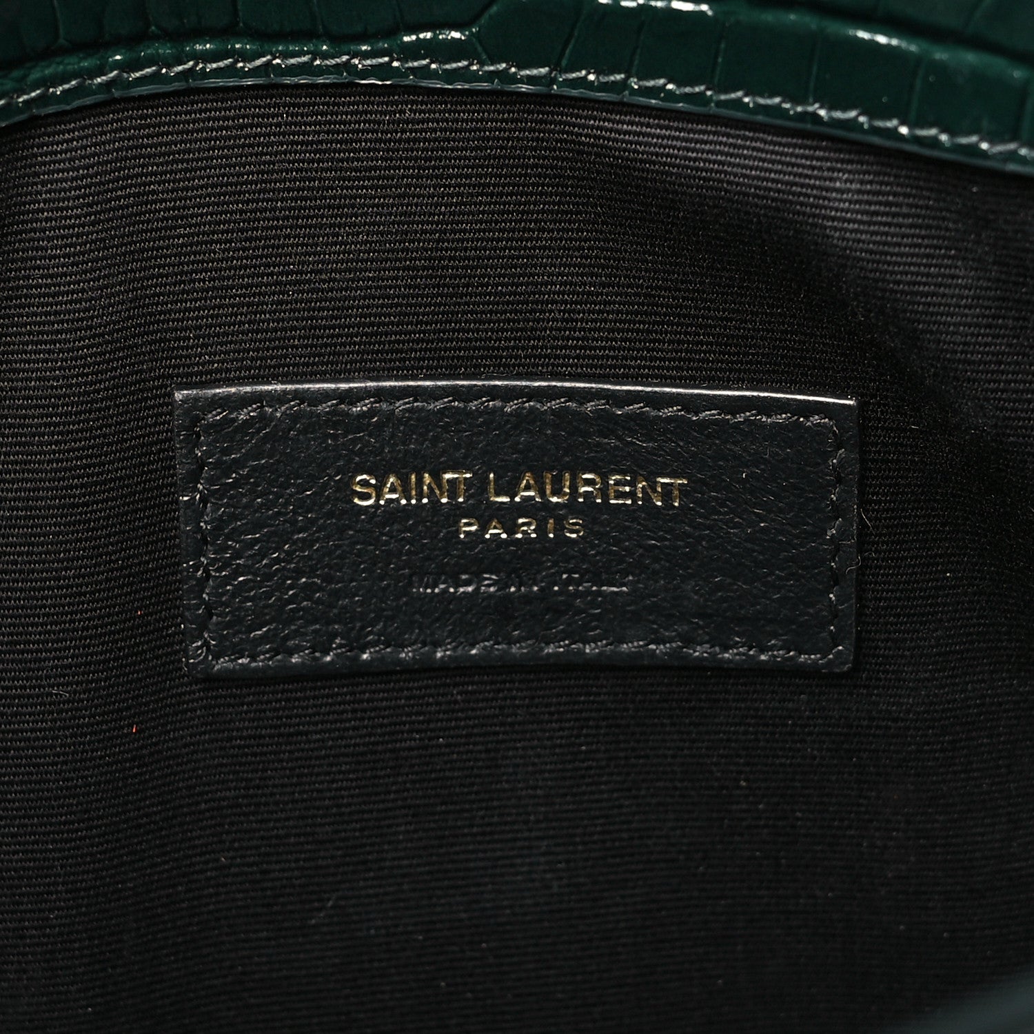 Saint Laurent Calfskin Crocodile Embossed Uptown Monogram Clutch Dark Green 6 of 9