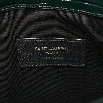 Saint Laurent Calfskin Crocodile Embossed Uptown Monogram Clutch Dark Green 6 of 9