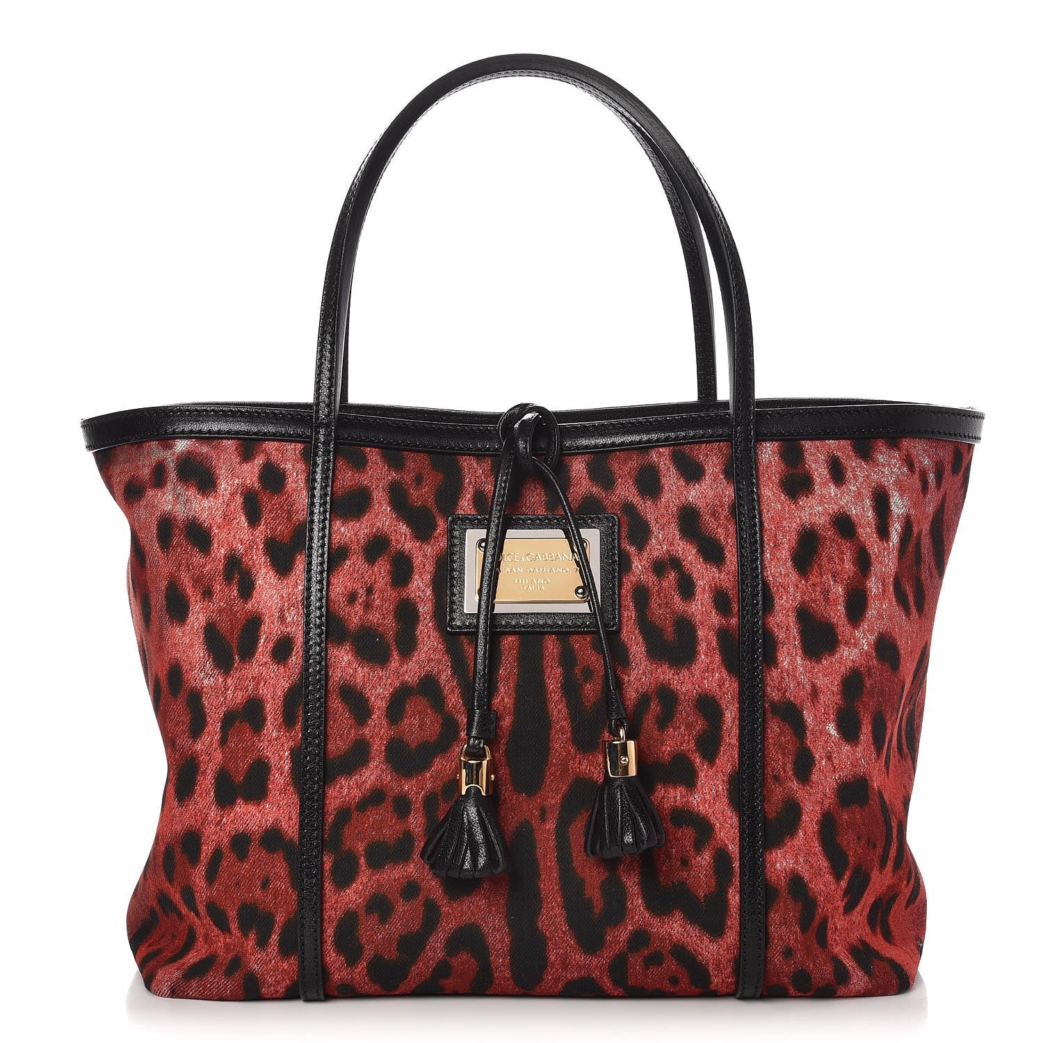 Dolce & Gabbana Denim Leopard Print Shopping Tote Red 1 of 8