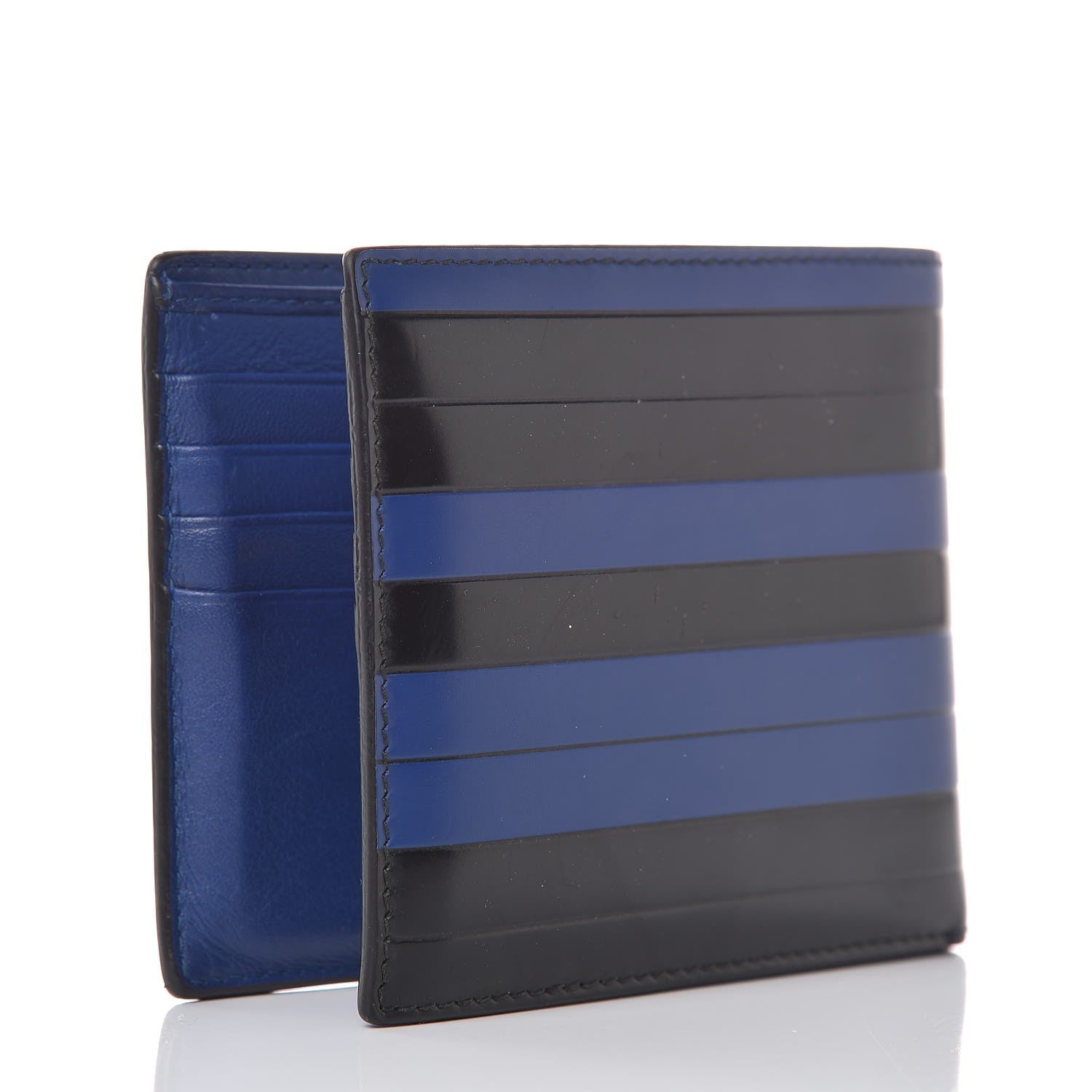 Christian Dior Calfskin Striped Men's Bifold Wallet Blue Black 3 of 10