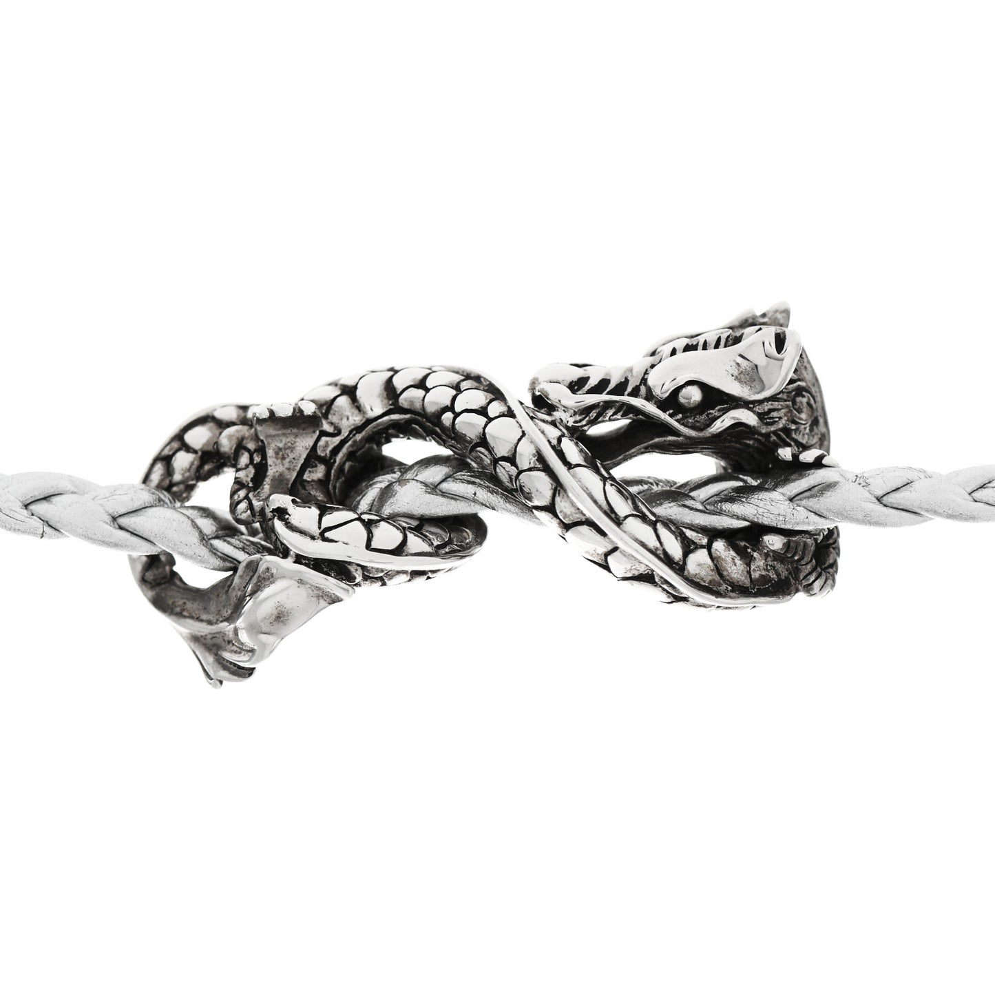 Sterling Silver Leather Naga Dragon Triple Wrap Bracelet Silver