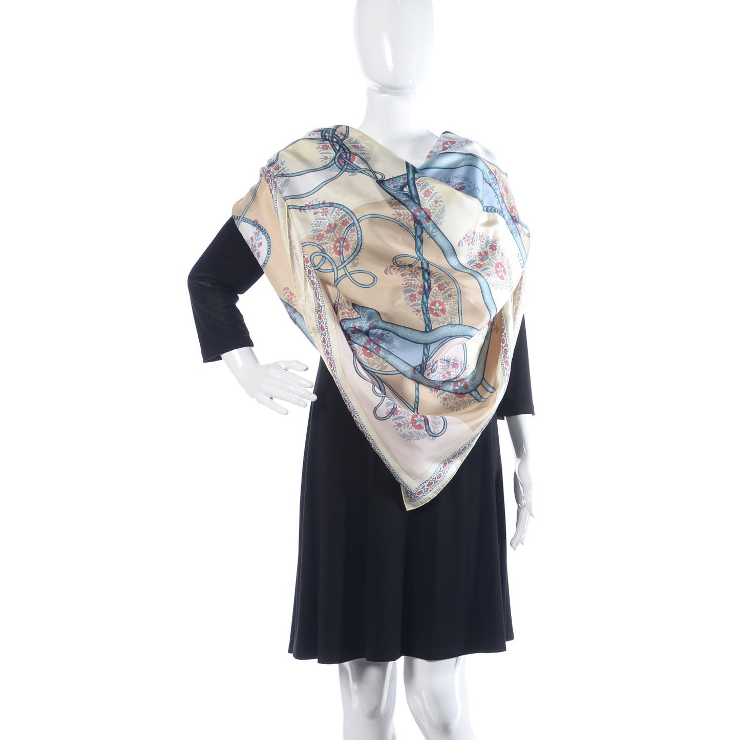 Silk Coup de Fouet Scarf 140 Rose Poudre Sable Blue Jean