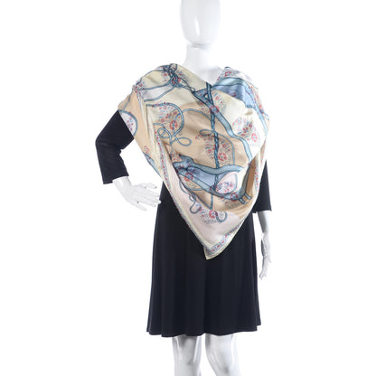Hermes Silk Coup de Fouet Scarf 140 Rose Poudre Sable Blue Jean 2 of 5