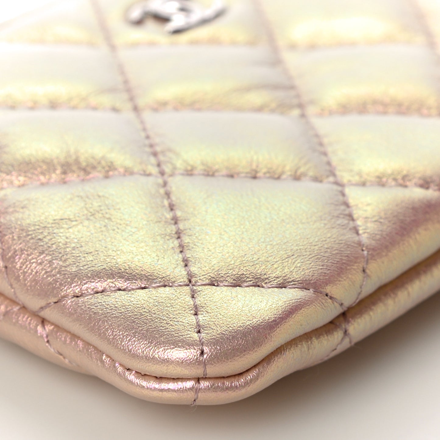 Iridescent Calfskin Quilted Small Cosmetic Case Pink