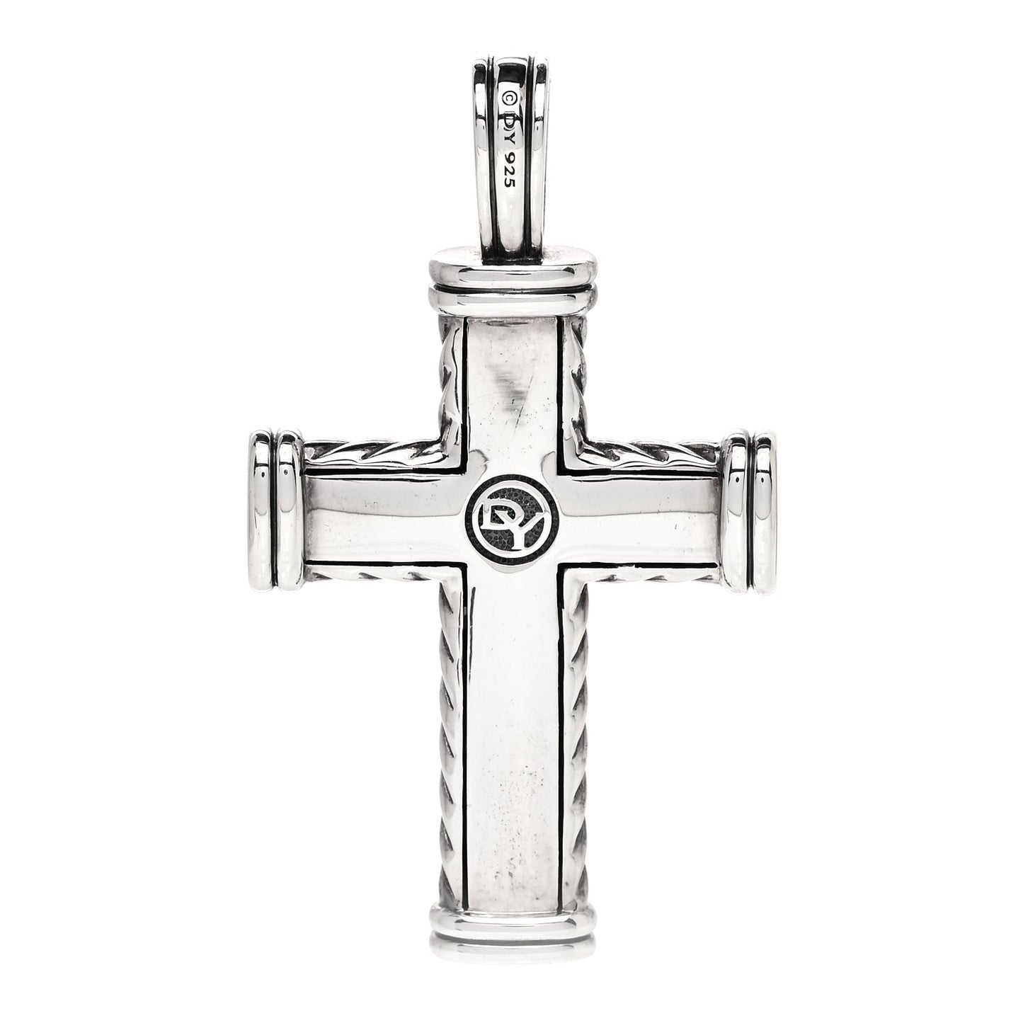 Sterling Silver Pave Black Diamond 41.5mm Chevron Cross Pendant