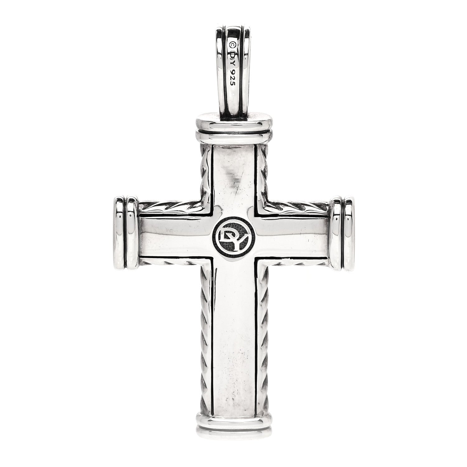 David Yurman Sterling Silver Pave Black Diamond 41.5mm Chevron Cross Pendant 3 of 5