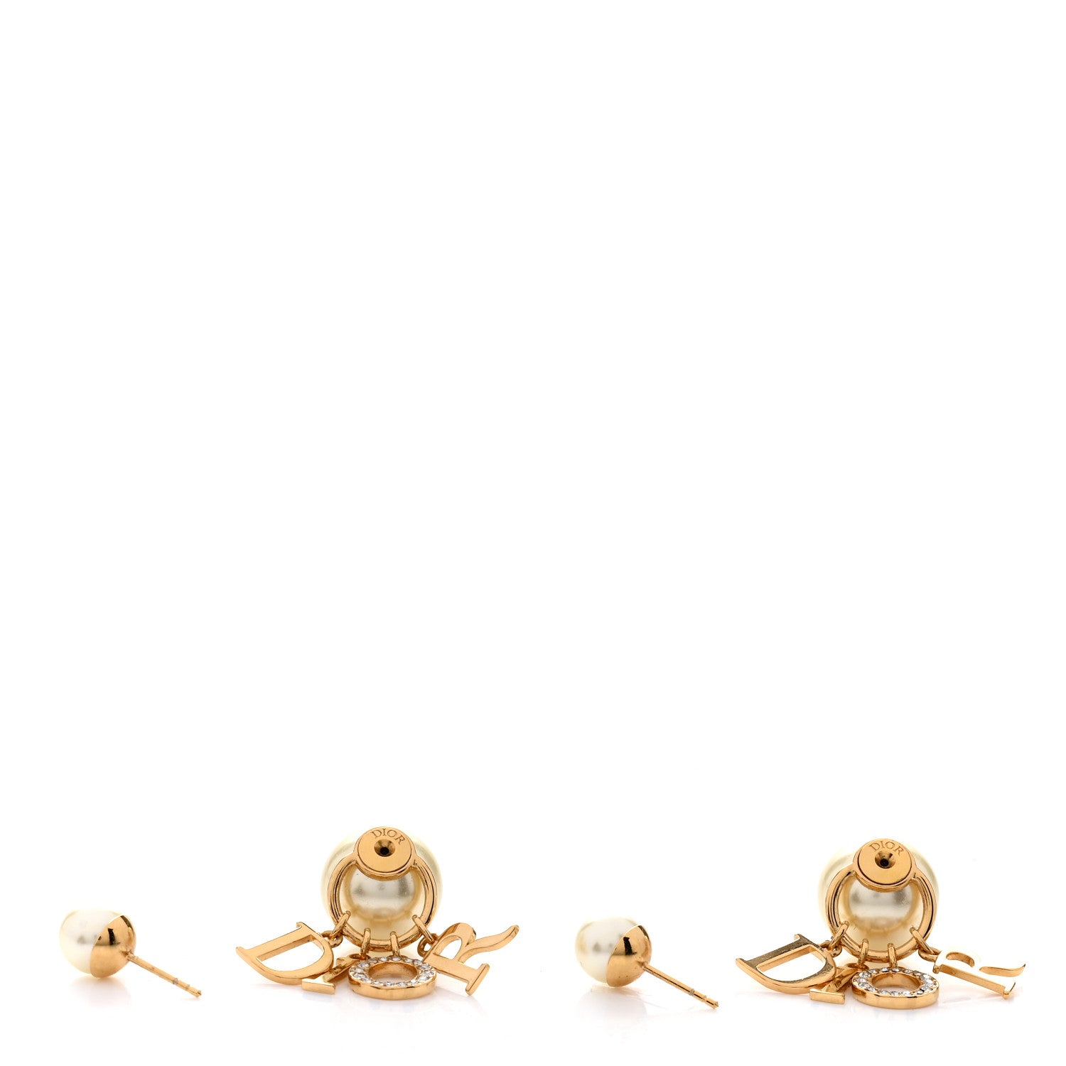 Christian Dior Pearl Crystal Tribal Logo Charms Earrings Gold 3 of 5