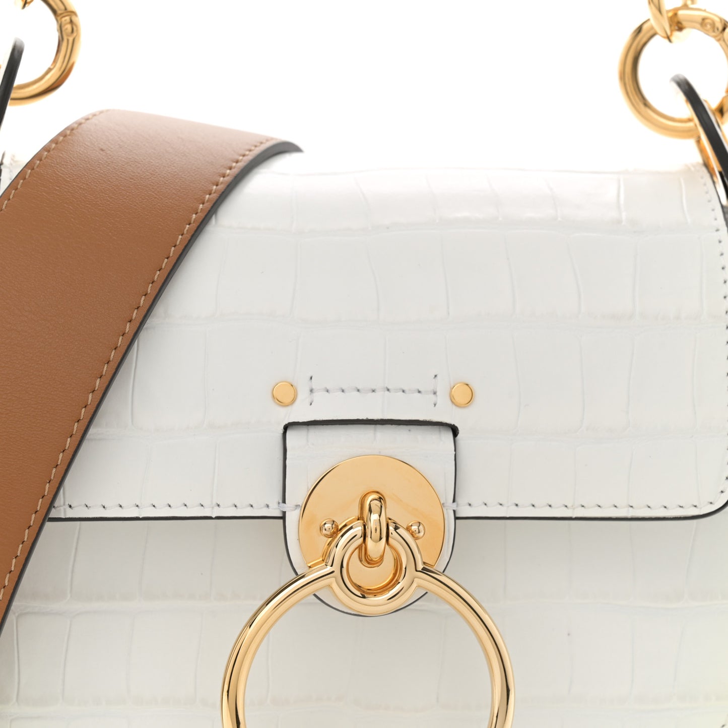 Calfskin Crocodile Embossed Small Tess Bag Brilliant White