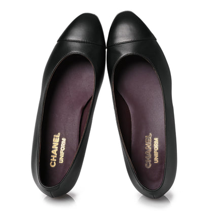 Chanel Lambskin Cap Toe CC Uniform Ballerina Flats 38 Black 2 of 15