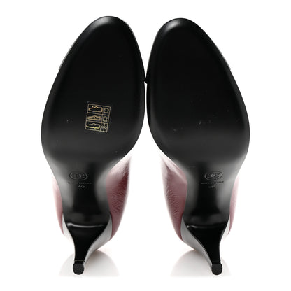 Chanel Shiny Goatskin Cap Toe Mary Jane Pumps 40 Burgundy Dark Grey 6 of 10