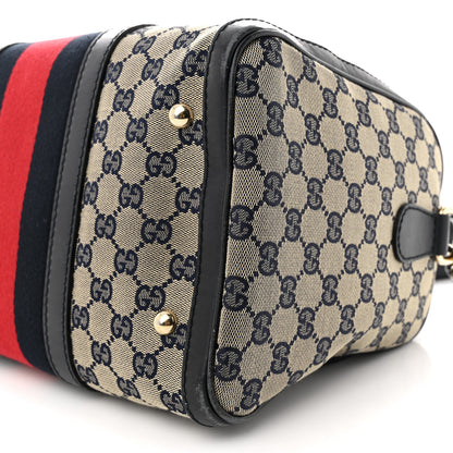 Gucci Monogram Selleria Calfskin Vintage Web Medium Boston Beige Blue 10 of 16