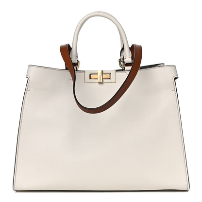 Fendi Vitello Seta Century Small Peekaboo X-Tote White Brandy 1 of 11