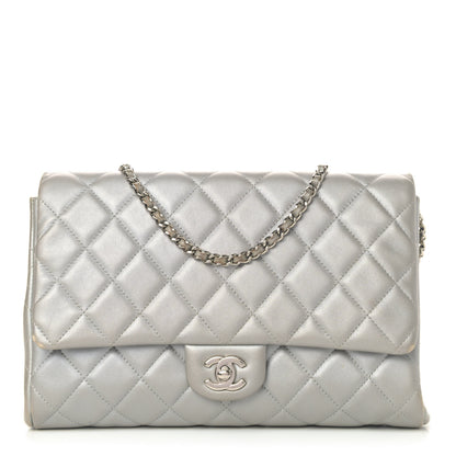 Chanel Metallic Lambskin Quilted Clutch With Chain Flap Grey 1 of 4