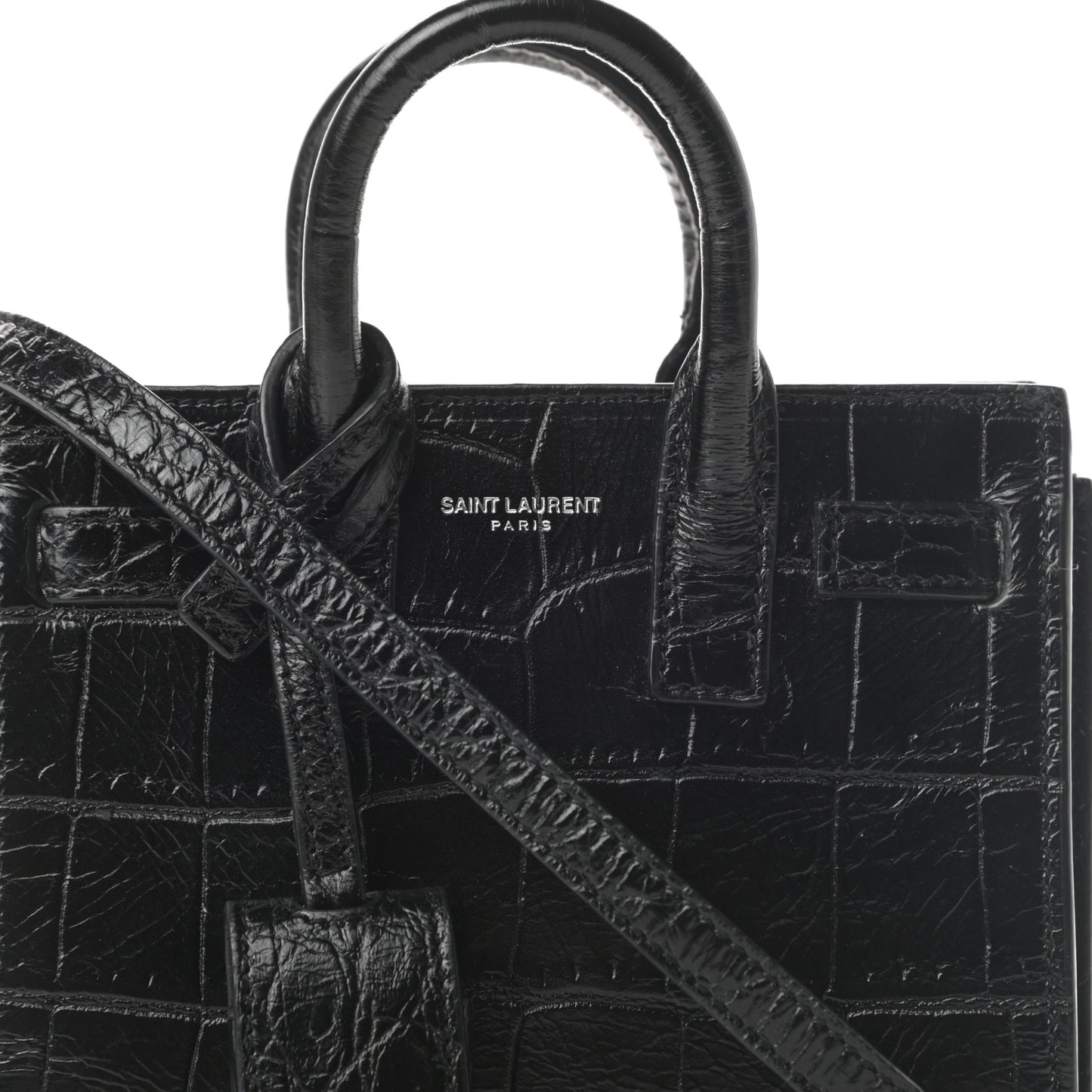 Calfskin Crocodile Embossed Toy Sac De Jour Black