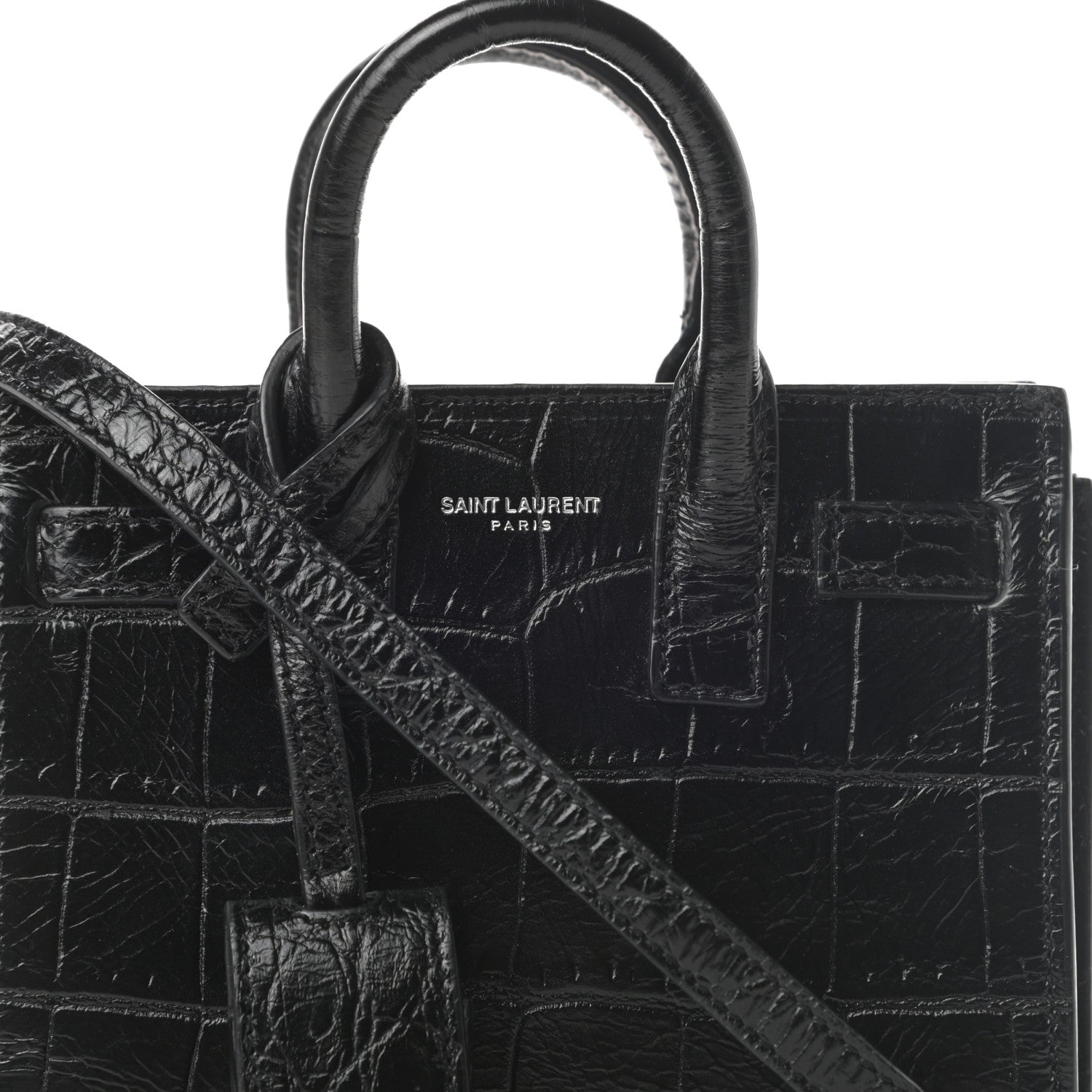 Saint Laurent Calfskin Crocodile Embossed Toy Sac De Jour Black 8 of 11