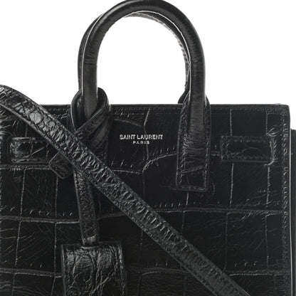 Saint Laurent Calfskin Crocodile Embossed Toy Sac De Jour Black 8 of 11