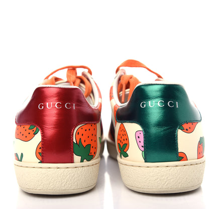 Gucci Calfskin Web Strawberry Print Womens Ace Sneakers 38.5 Ivory Red Green 7 of 11