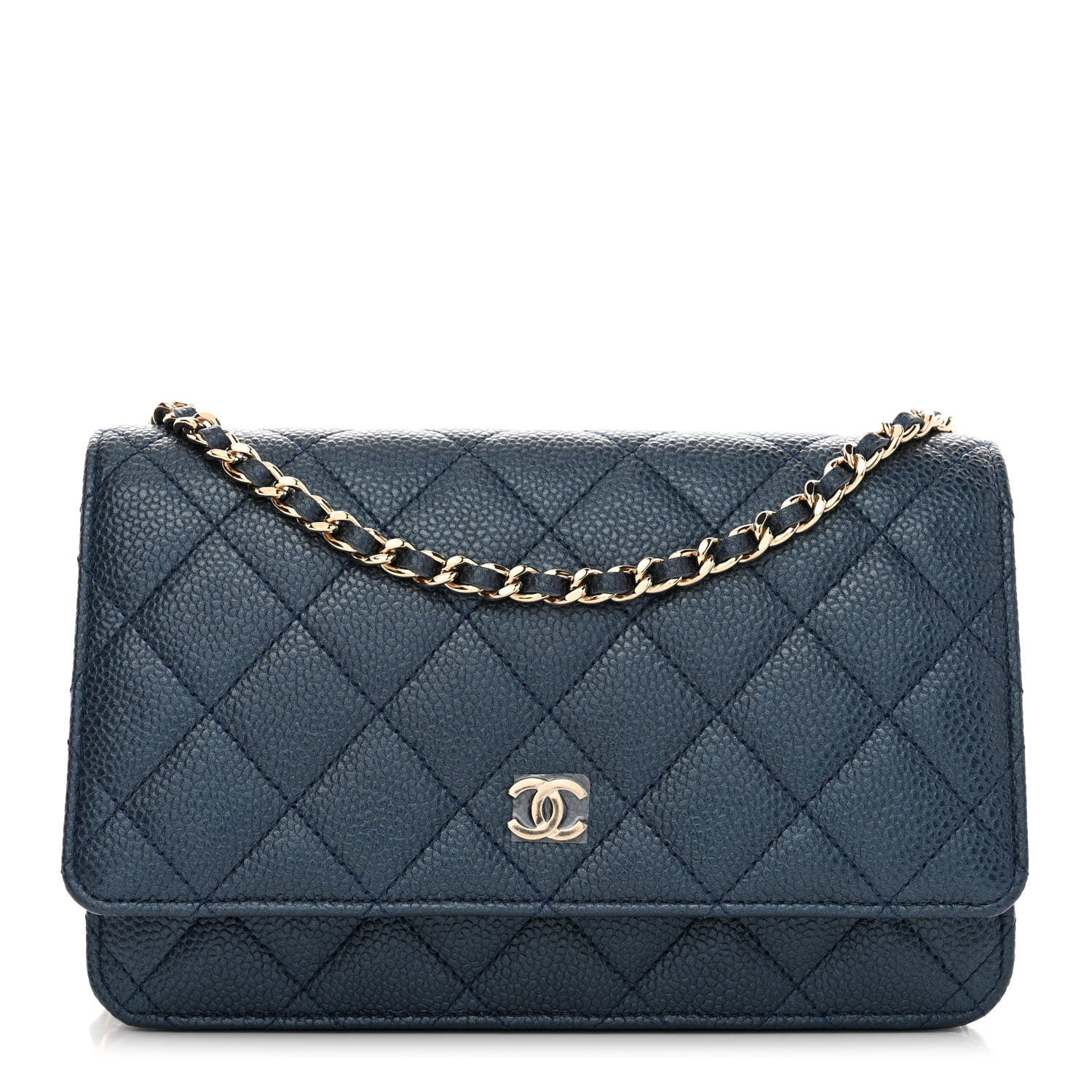 Chanel Iridescent Caviar Quilted Wallet On Chain WOC Blue 1 of 10