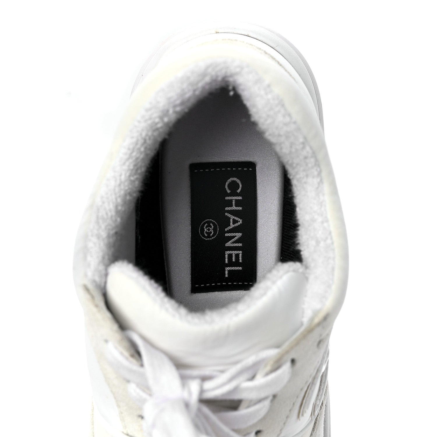 Chanel Suede Calfskin Fabric CC Sneakers 38 White 7 of 11