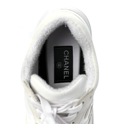 Chanel Suede Calfskin Fabric CC Sneakers 38 White 7 of 11