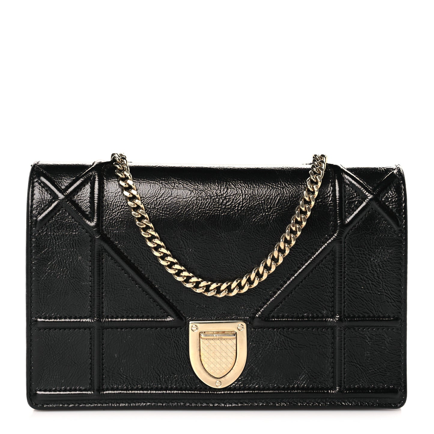 Crinkled Calfskin Diorama Wallet on Chain Pouch Black