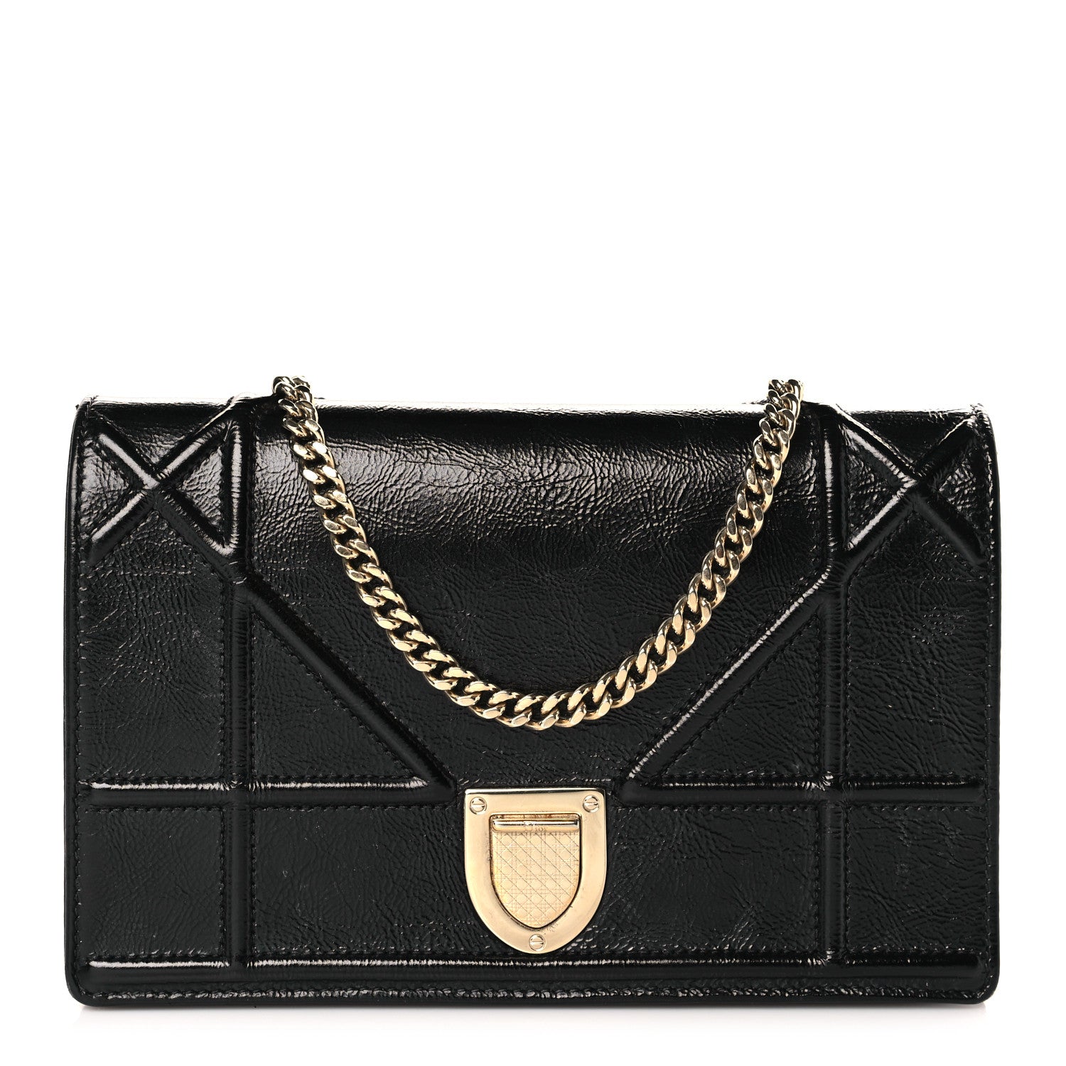 Christian Dior Crinkled Calfskin Diorama Wallet on Chain Pouch Black 1 of 11