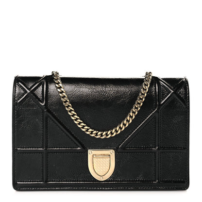 Christian Dior Crinkled Calfskin Diorama Wallet on Chain Pouch Black 1 of 11