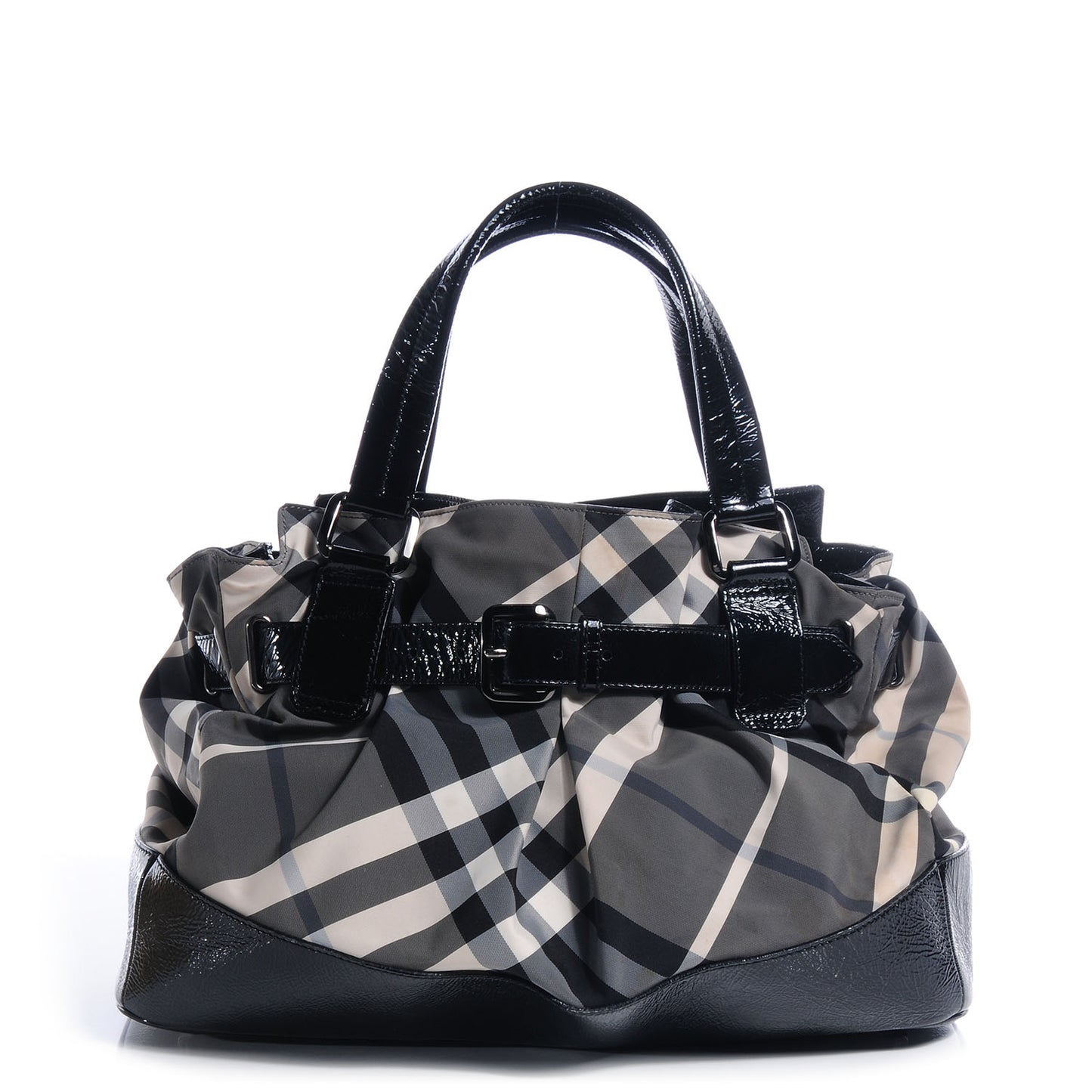 Nylon Patent Beat Check Large Tote Black