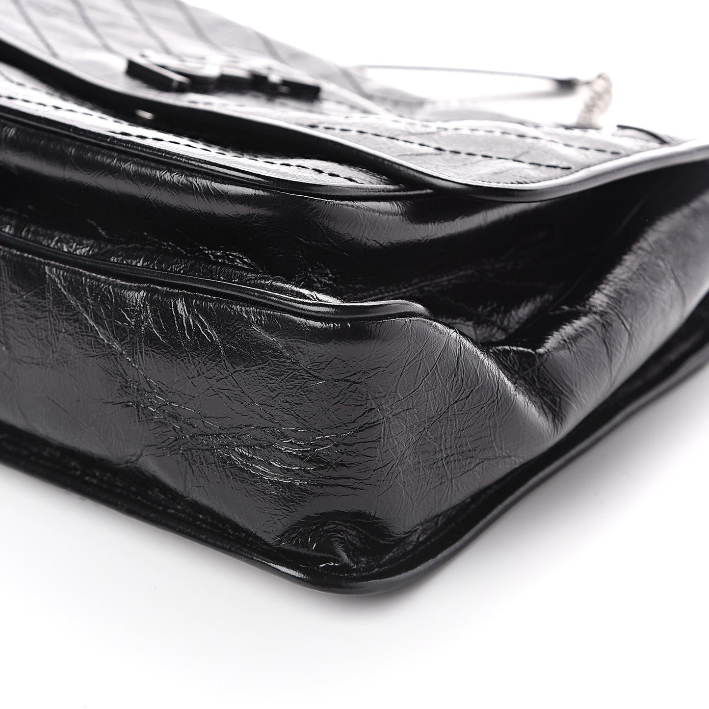Crinkled Calfskin Matelasse Monogram Large Niki Chain Satchel Black