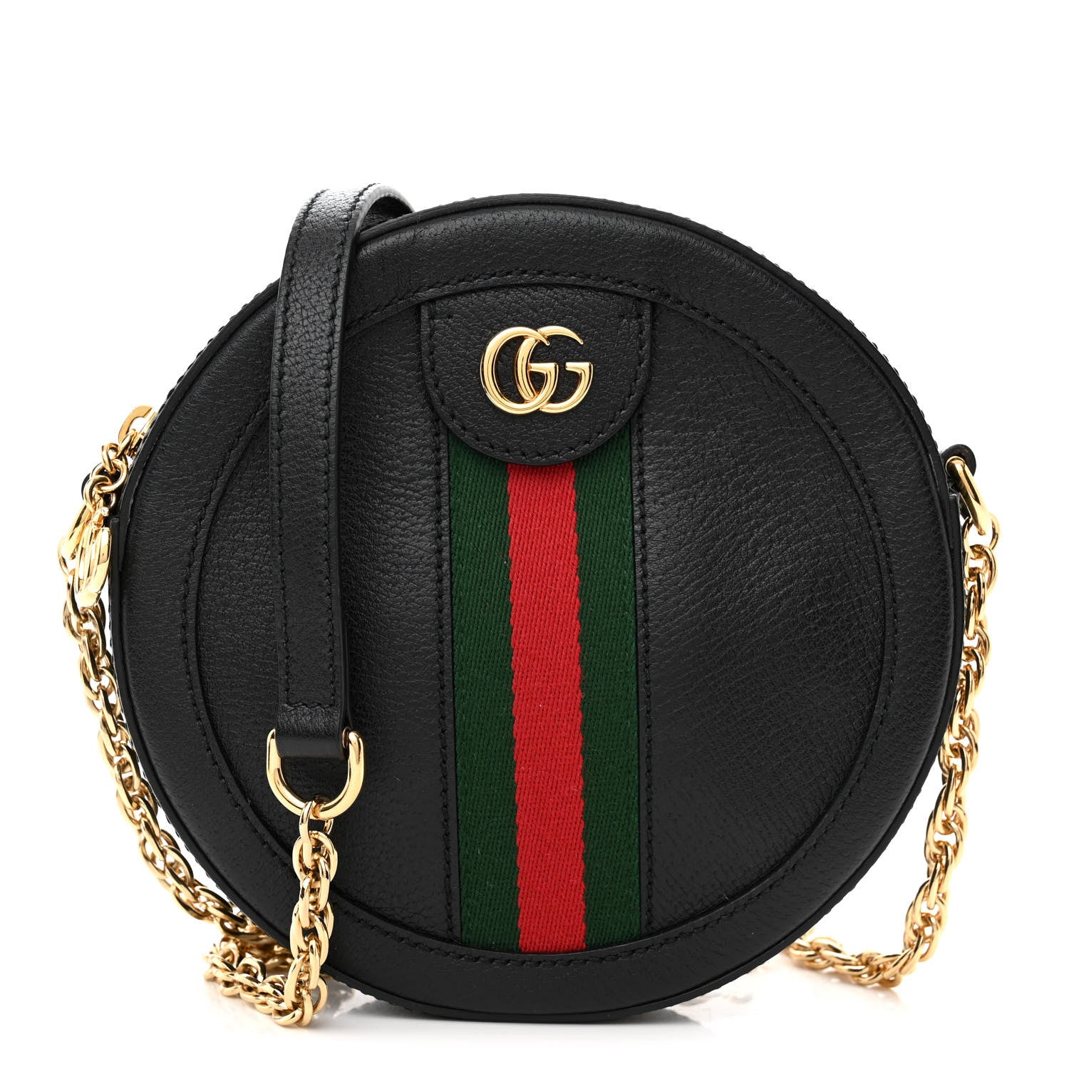 Gucci Grained Calfskin Web Mini Ophidia Round Shoulder Bag Black 1 of 10