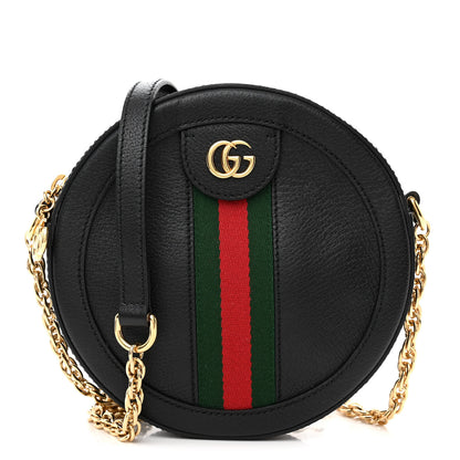 Gucci Grained Calfskin Web Mini Ophidia Round Shoulder Bag Black 1 of 10