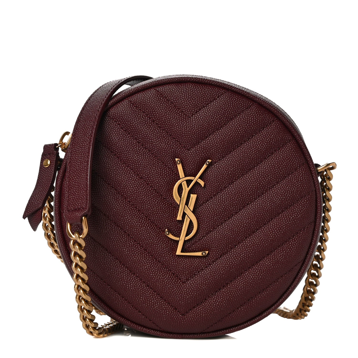 Saint Laurent Grain De Poudre Matelasse Chevron Quilted Round Vinyle Camera Bag Rouge Legion 1 of 10