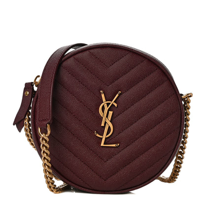 Saint Laurent Grain De Poudre Matelasse Chevron Quilted Round Vinyle Camera Bag Rouge Legion 1 of 10