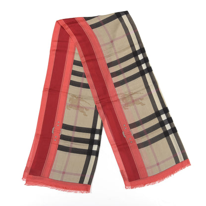 Burberry Modal Cashmere Haymarket Check Color Border Scarf Pomegranate 1 of 3