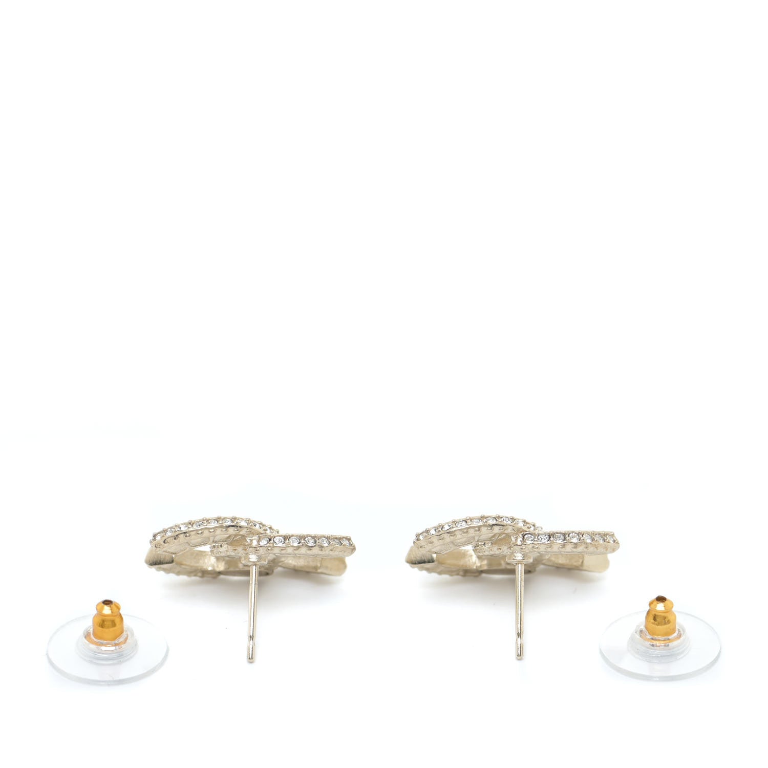 Chanel Crystal Timeless CC Earrings Light Gold 3 of 5