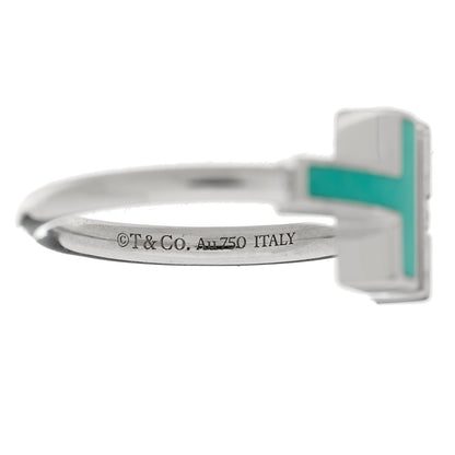 Tiffany 18K White Gold Diamond Turquoise T Wire Ring 48 4.5 4 of 5