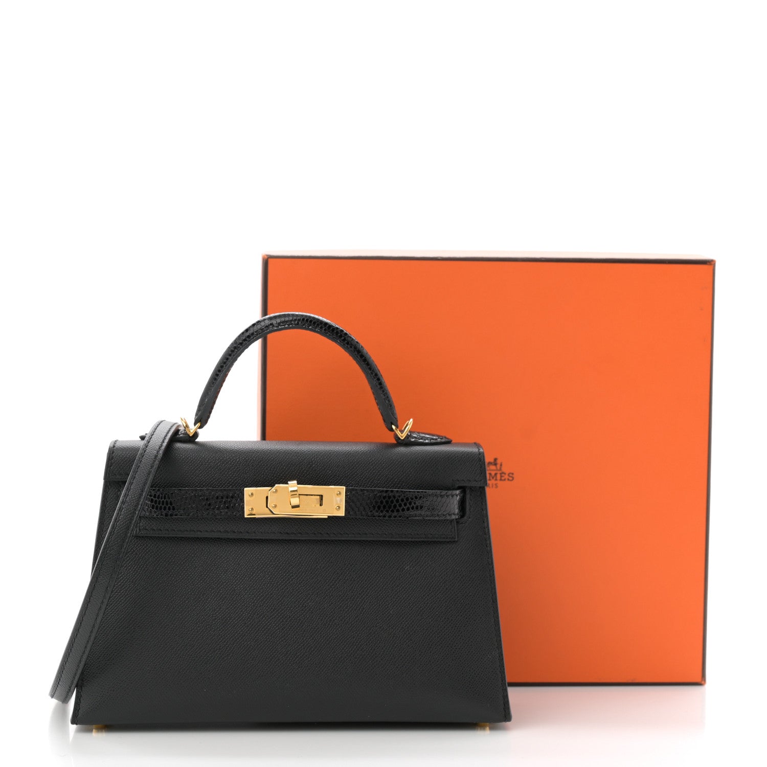 Hermes Madame Calfskin Lizard Mini Kelly Sellier Touch 20 Black 14 of 14