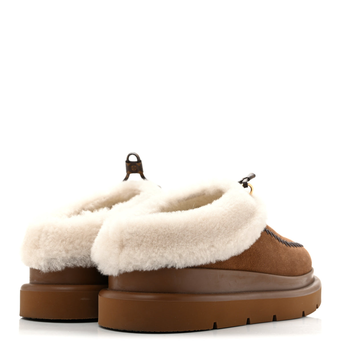Louis Vuitton Suede Calfskin Shearling Monogram Debossed Cortina Closed Mule 39 Light Beige 5 of 12