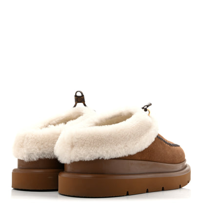 Louis Vuitton Suede Calfskin Shearling Monogram Debossed Cortina Closed Mule 39 Light Beige 5 of 12