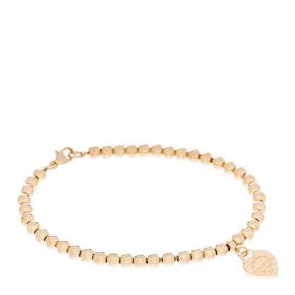 Tiffany 18K Yellow Gold 4mm Return To Tiffany Bead Heart Tag Bracelet 1 of 5