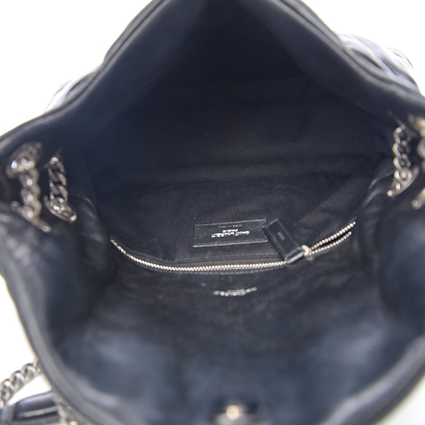 Lambskin Quilted Small Loulou Puffer Monogram Chain Satchel Black