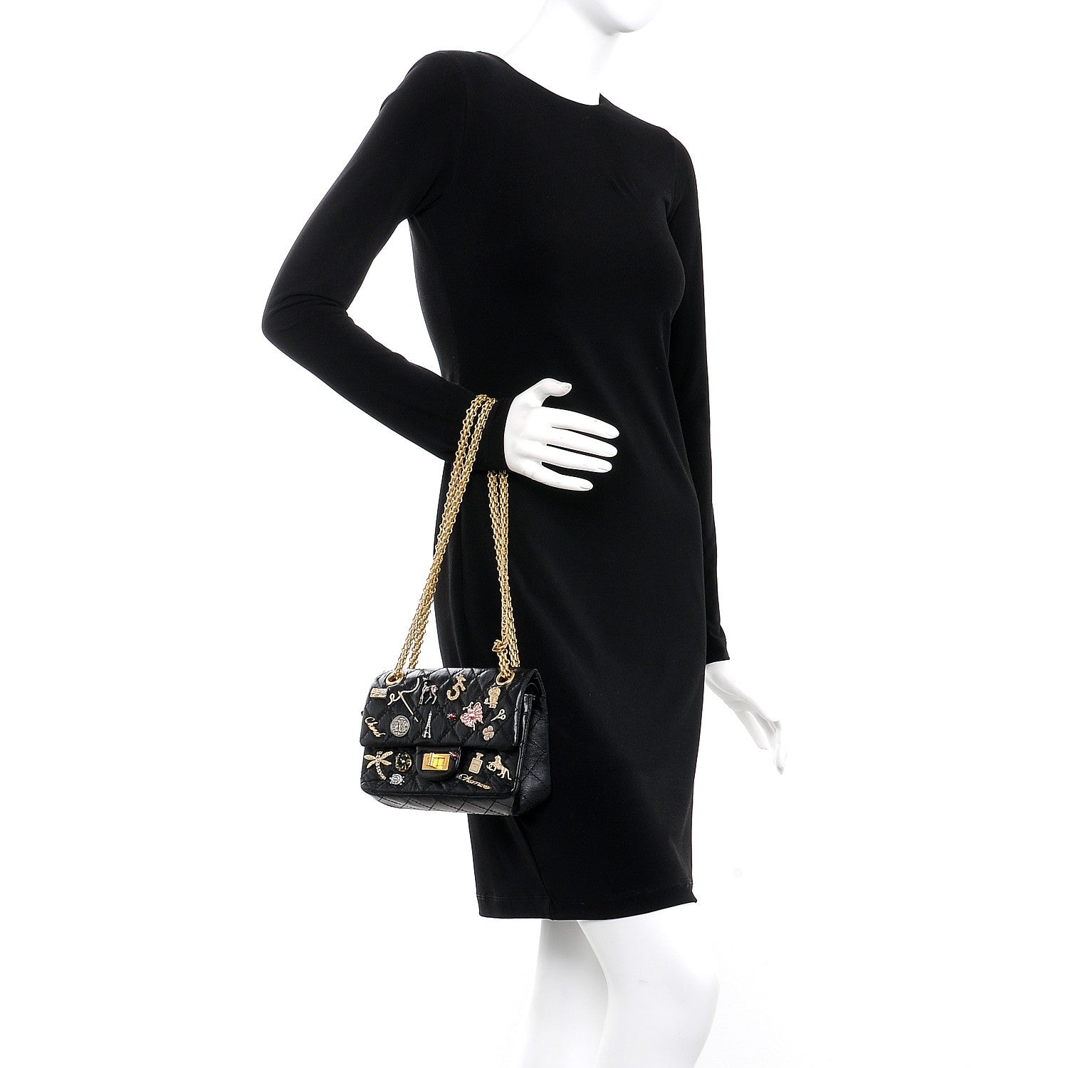 Chanel Aged Calfskin Lucky Charms 2.55 Reissue 224 Flap Black 3 of 8