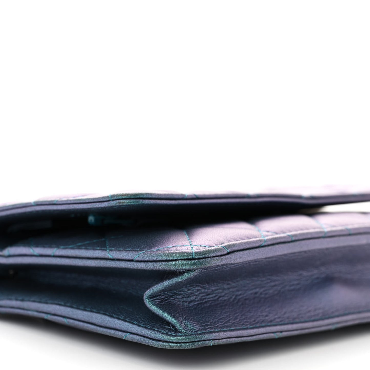 Iridescent Lambskin Quilted Wallet On Chain WOC Turquoise