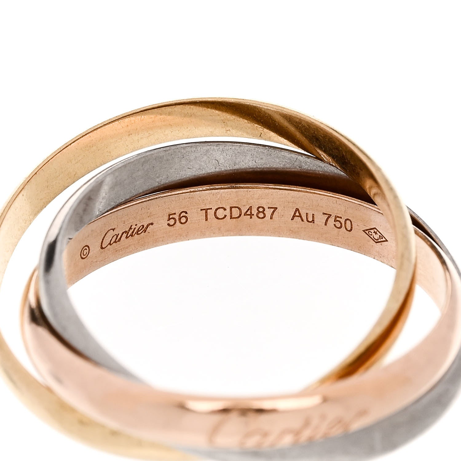 Cartier 18K Pink Yellow White Gold Small Trinity Ring 56 7.5 4 of 5