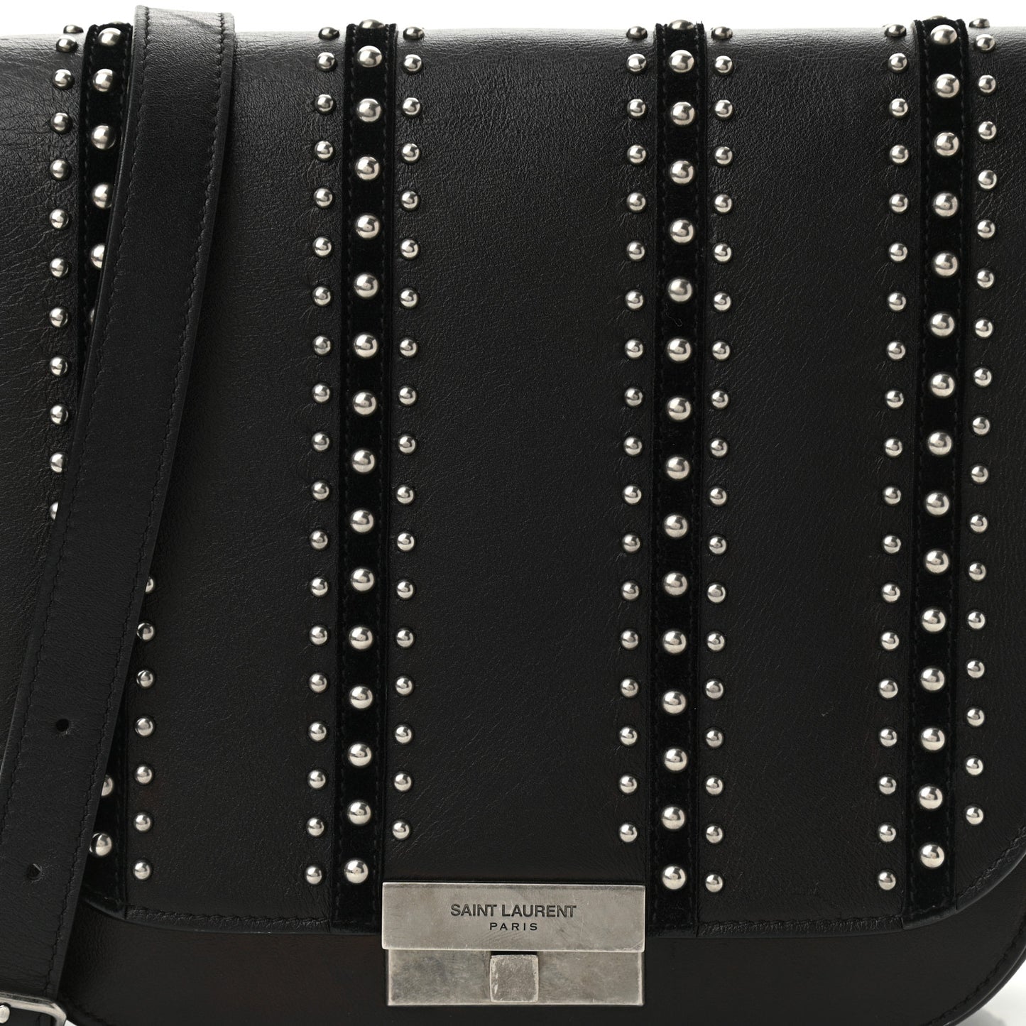 Smooth Calfskin Suede Betty Stud Stripe Flap Messenger Black