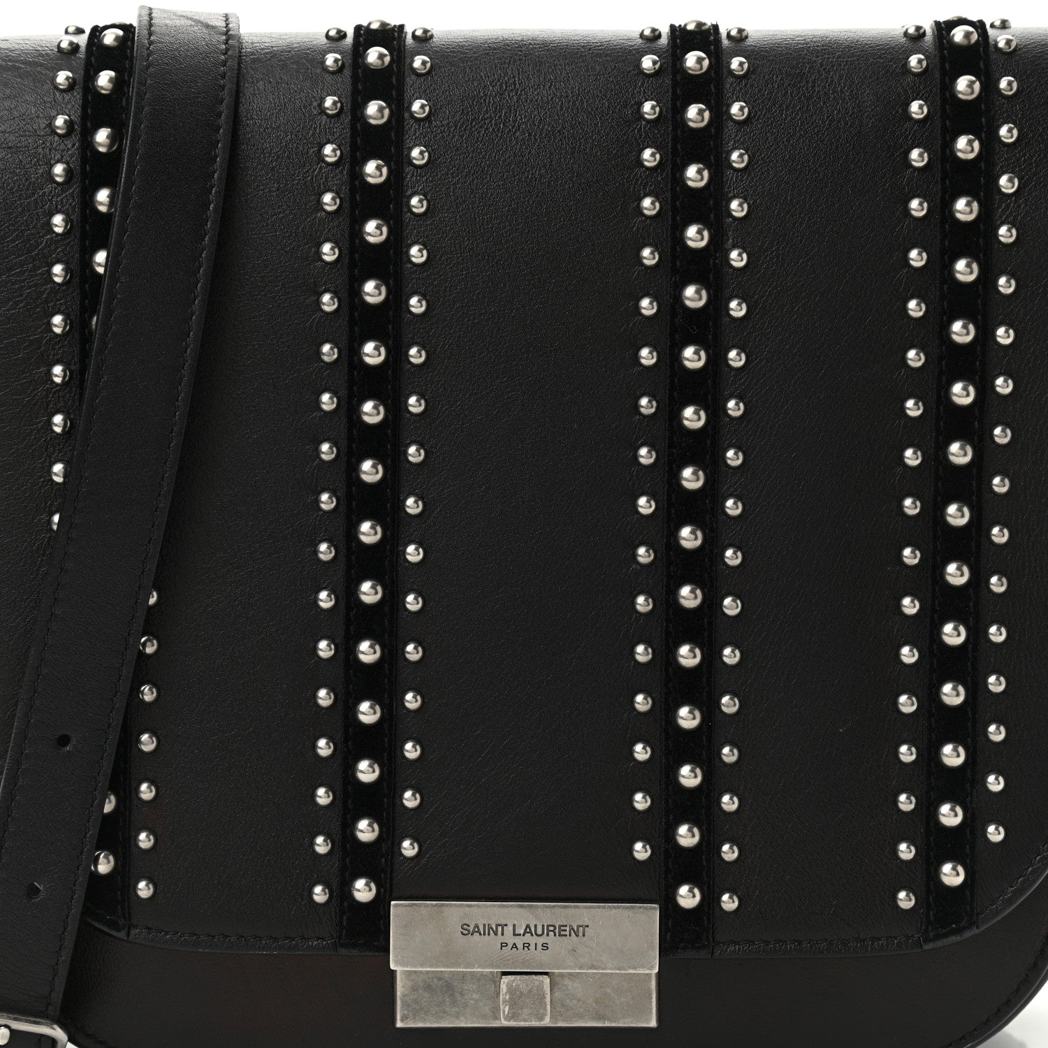 Saint Laurent Smooth Calfskin Suede Betty Stud Stripe Flap Messenger Black 8 of 10