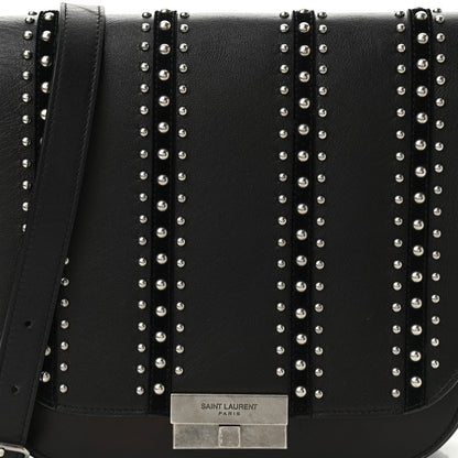 Saint Laurent Smooth Calfskin Suede Betty Stud Stripe Flap Messenger Black 8 of 10