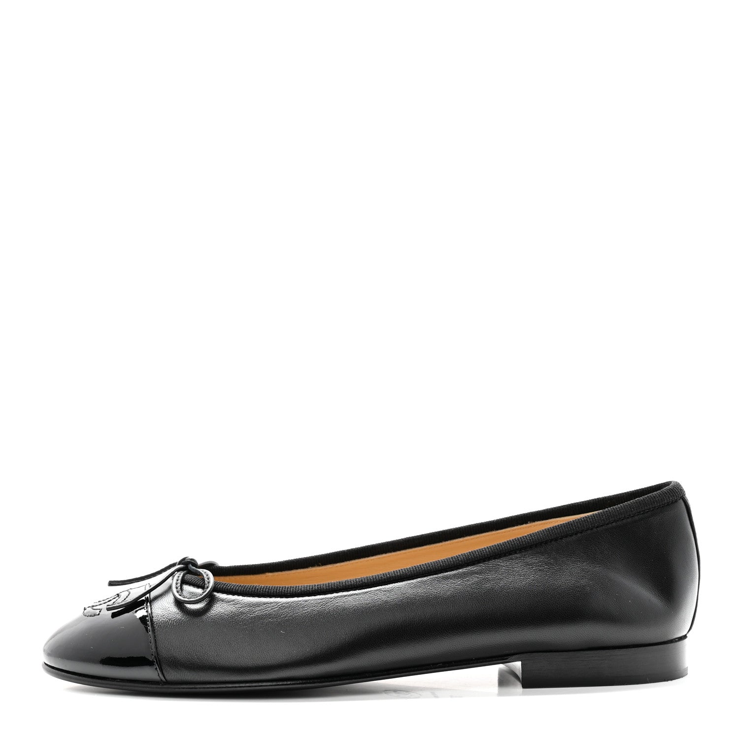 Chanel Lambskin Patent CC Cap Toe Ballerina Flats 37.5 Black 1 of 10